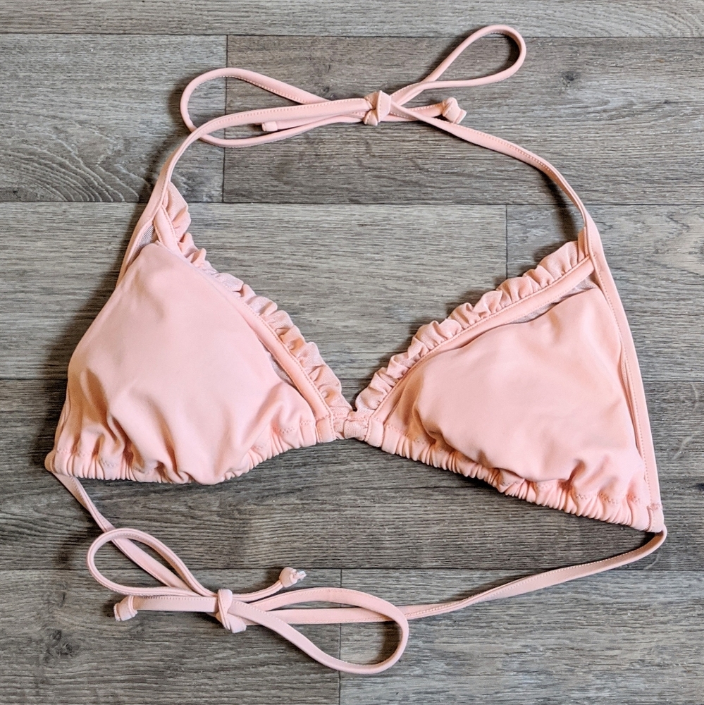 Victoria's Secret Peach Ruffle Triangle Bikini Top Size Medium